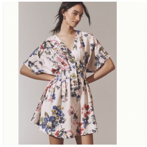 NWT Anthropologie The Tobie Linen Pleated Mini Shirt Dress by Exquise Floral, M - Picture 6 of 16